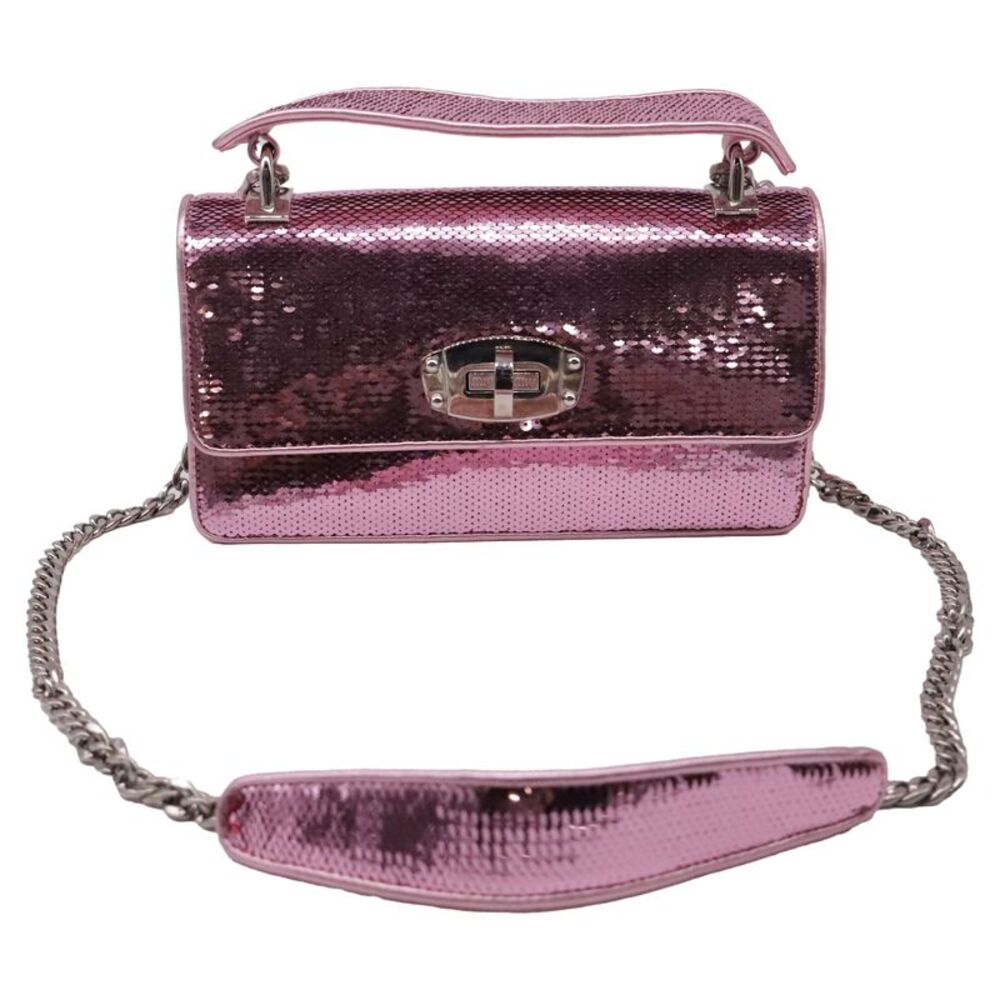 Miu Miu Small Cleo Sequined Shoulder Bag in Pink Leather